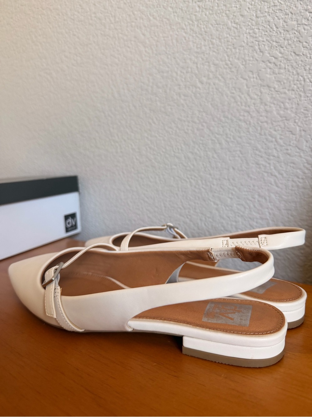 Dolce Vita Cream Pointed Slingback Flats with Buckle Strap - Picture 4 of 9